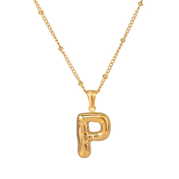 Collana con ciondolo da donna in acciaio inossidabile placcato Colore oro , stile casual semplice, a forma di lettera P, 1 pezzo 